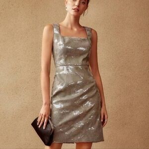 Motf Houndstooth Print Sequin Camouflage Square Neck Pencil Dress